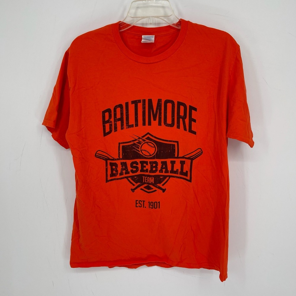 Port & Company Men's Orange Cotton Baltimore Baseball Graphic Tee T-Shirt Size L